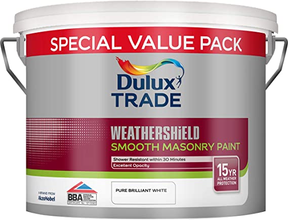 Dulux Trade Weathershield Smooth, Pure Brilliant White, best masonry paint